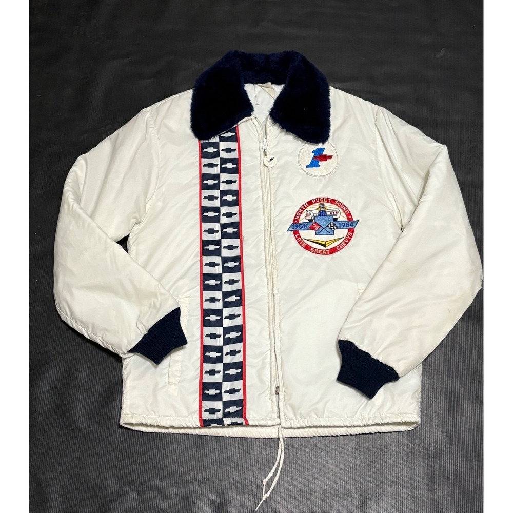 Vintage 70's Chevrolet Jacket W/ Patches Horizon Sportswear? Racing USA Faux Fur